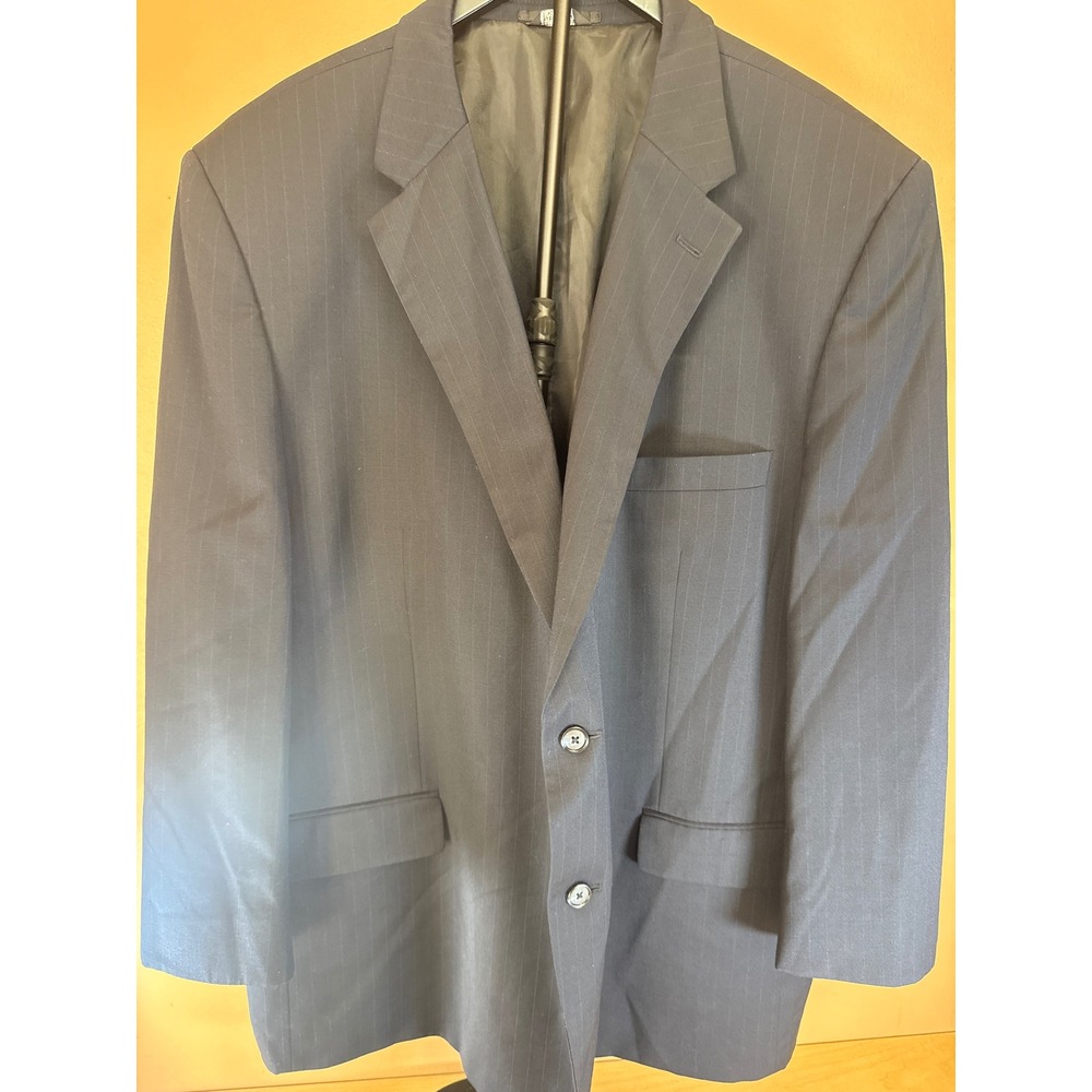 Henry Grethel Mens Pinstripe Suit Jacket Blazer XL‎ Navy Blue Two Button Coat